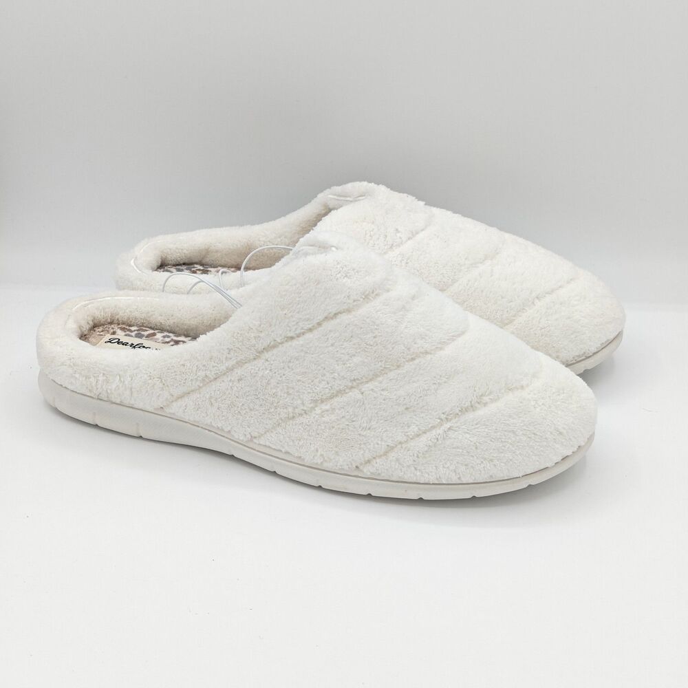 Dearfoams Women’s Cozy Slippers – Muslin White, Indoor/Outdoor, Washable